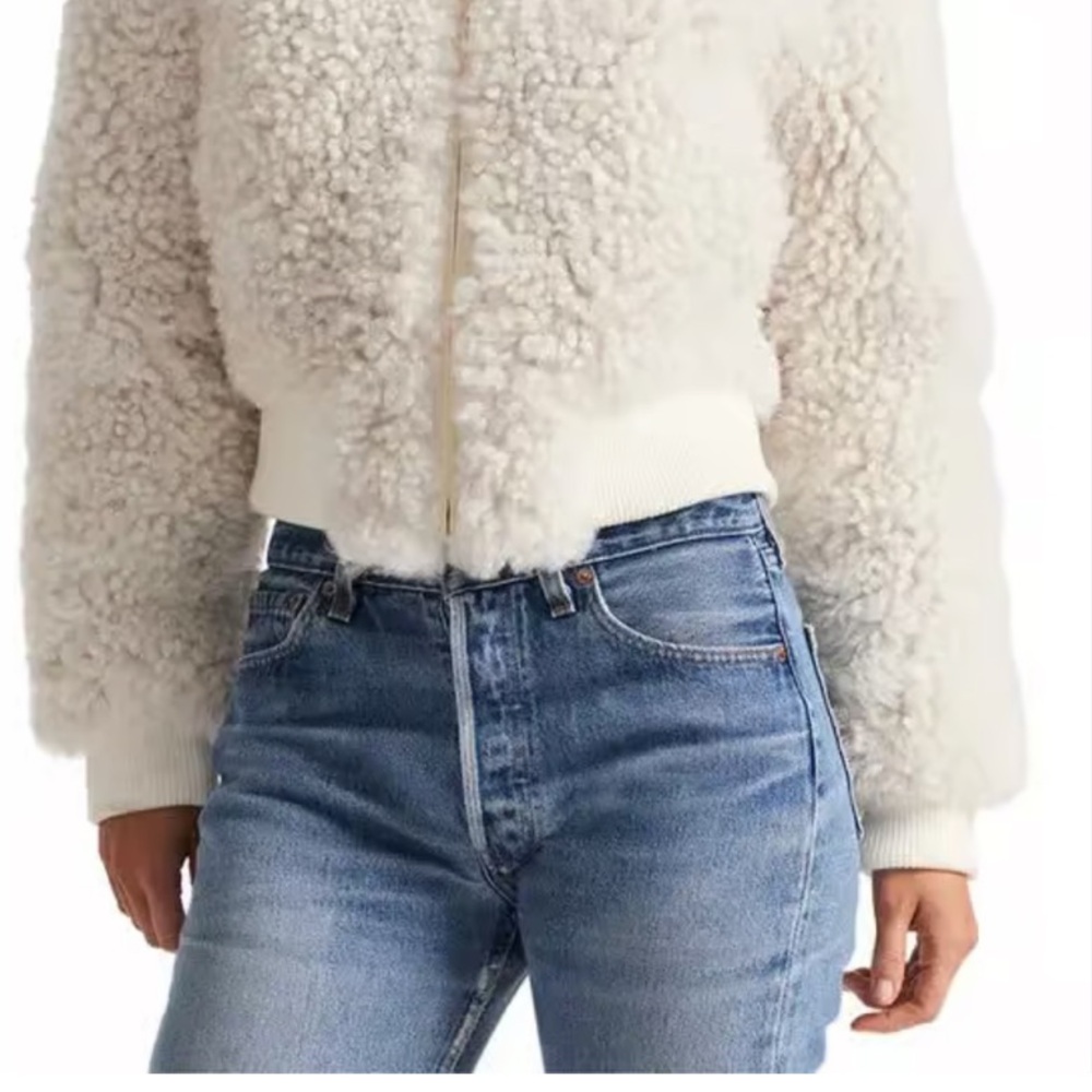 LoveShackFancy Cream Bomber Jacket Plush Texture